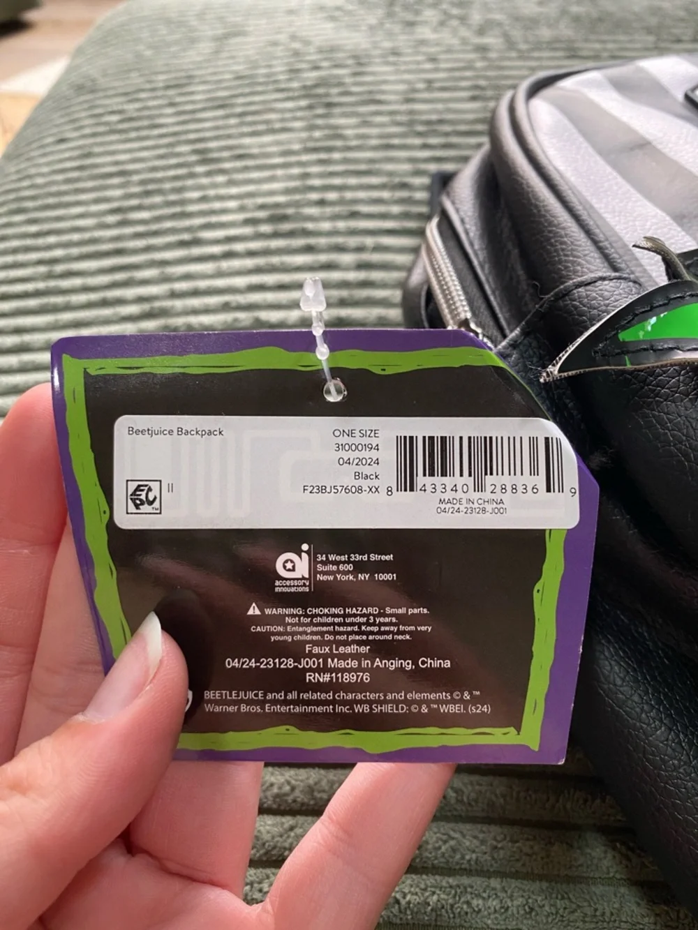 Beetlejuice Green-Accent Character Mini Backpack